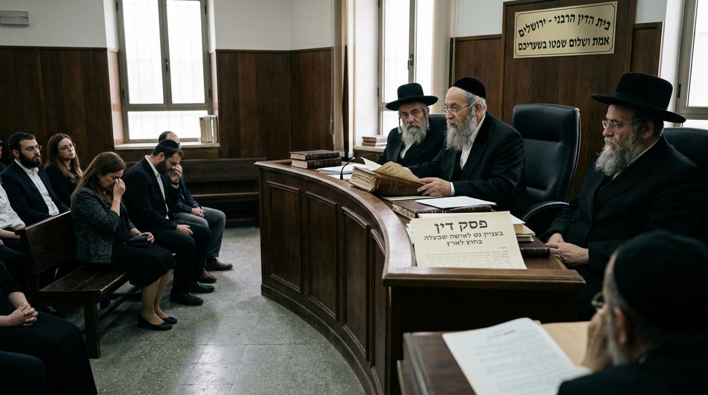 חיוב גט שלא בפני הבעל נוכח העיגון הברור הנובע מסירובו לשוב ארצה | תיק מספר 1528141/1 | ביה"ד אריאל